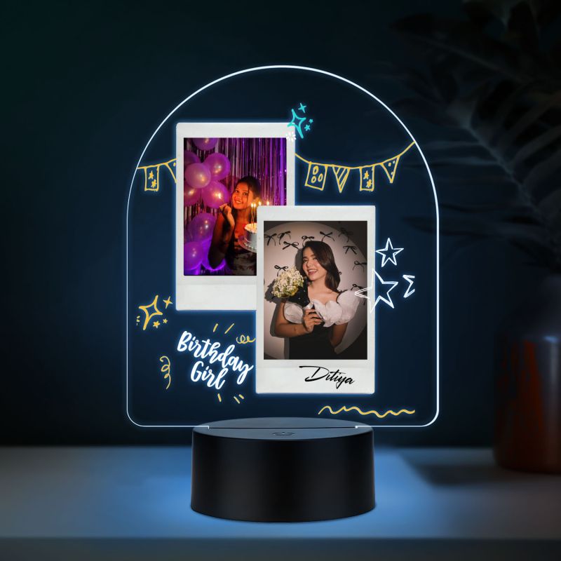 Personalized Happy Birthday Photo LED Table Lamp with 7 Color Changing Light Birthday Gift for Girlfriend, Wife, Sister & Friends